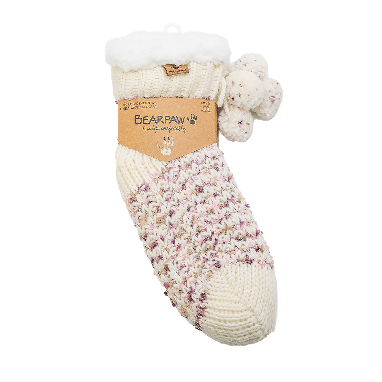 LADIES SPACEDYE & POM BOOTIE W/ GRIPPERS 1PPK LOTUS