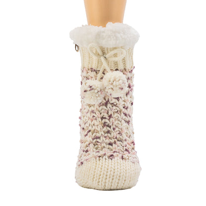 LADIES SPACEDYE & POM BOOTIE W/ GRIPPERS 1PPK LOTUS