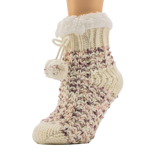 LADIES SPACEDYE & POM BOOTIE W/ GRIPPERS 1PPK LOTUS