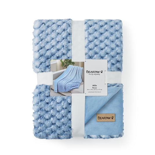 Milie Faux Fur Throw Blanket Blue Fog