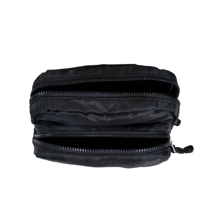 SQUARE DOUBLE ZIP WAIST BAG/SLING BLACK