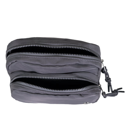 SQUARE DOUBLE ZIP WAIST BAG/SLING DARK GRAY
